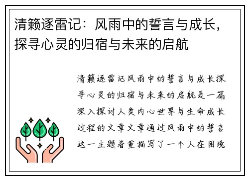 清籁逐雷记：风雨中的誓言与成长，探寻心灵的归宿与未来的启航